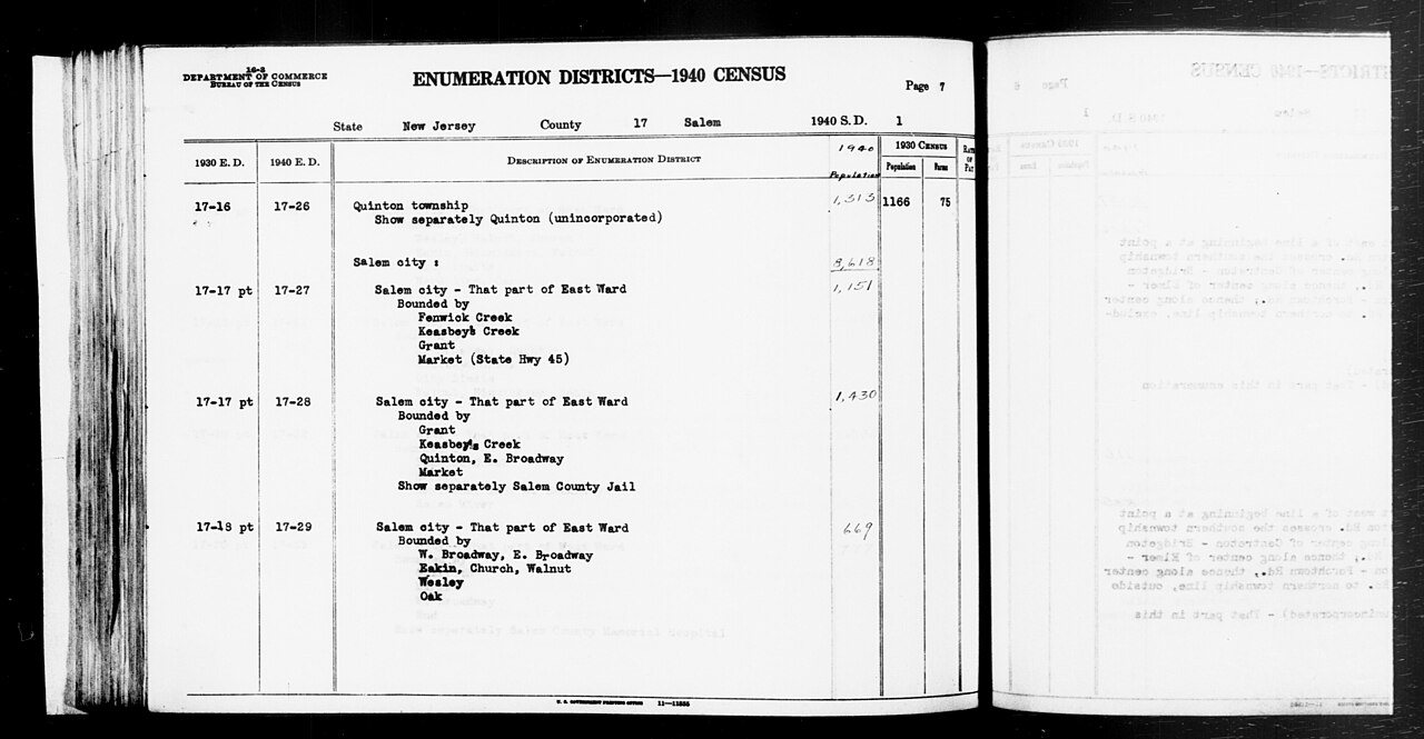 1940 Census Enumeration District Descriptions - New Jersey - Salem County - ED 17-26, ED 17-27, ED 17-28, ED 17-29