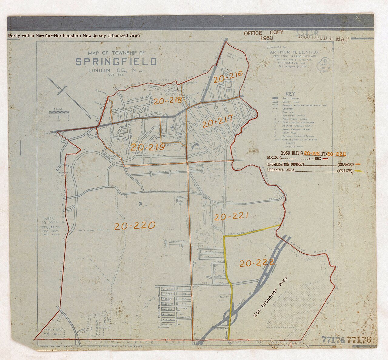 1950 Census Enumeration District Maps - New Jersey (NJ) - Union County - Springfield - ED 20-216 to 222