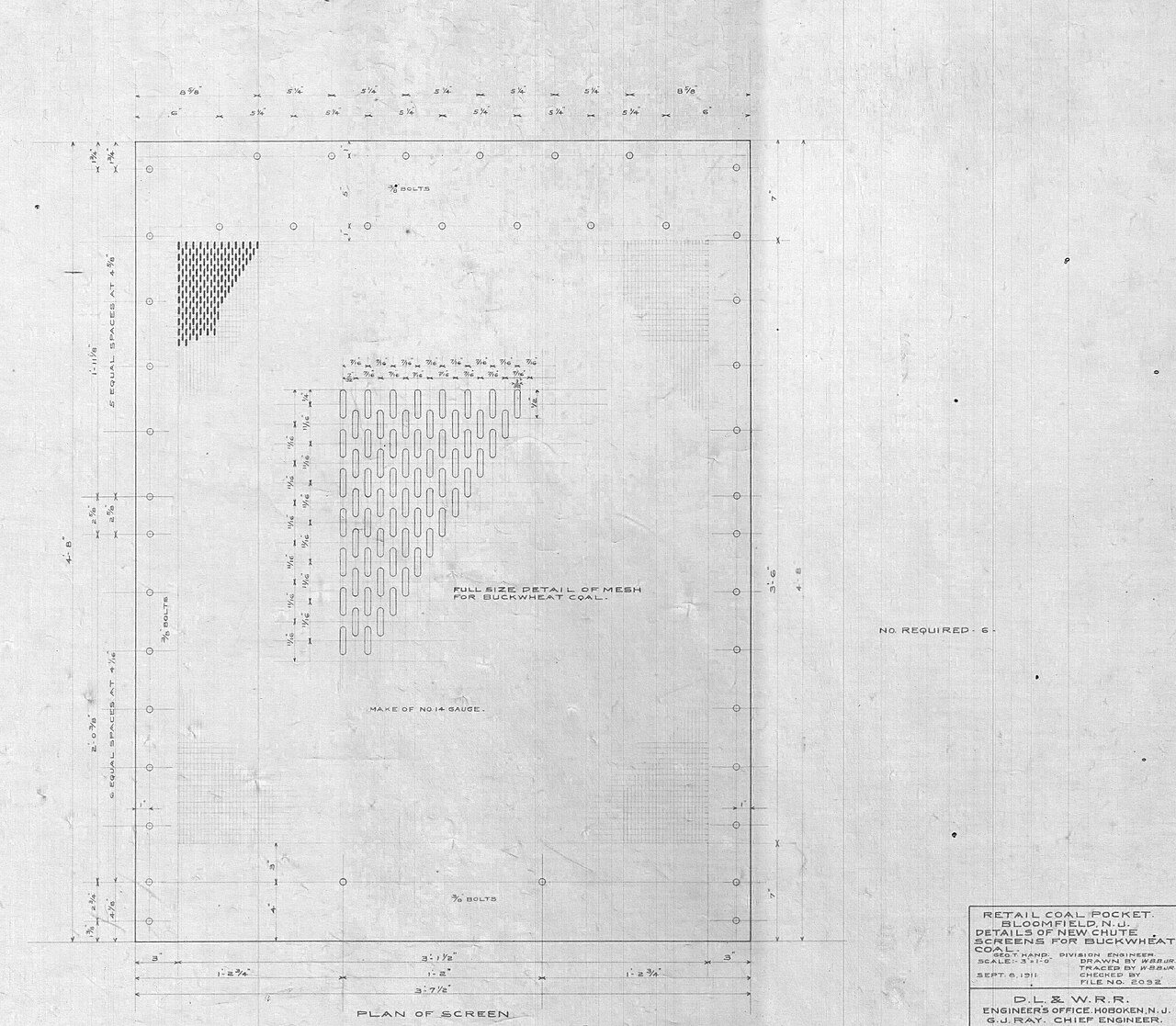 00057.BK--Details for new chute screens for buckwheat coal--Bloomfield, NJ