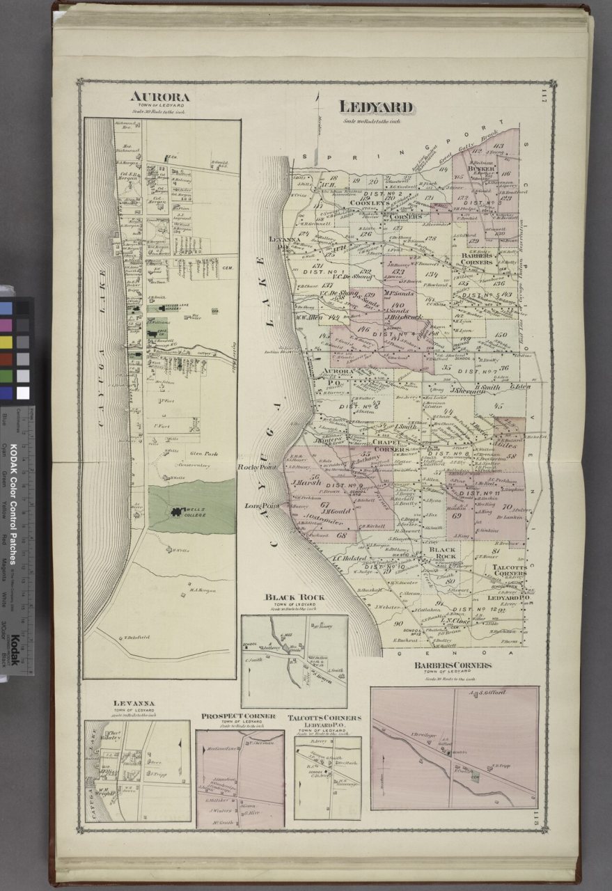 Aurora (Village); Ledyard (Township); Levanna (Village); Black Rock (Village); Prospect Corners (Village); Talcotts Cor…