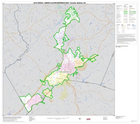 2010 Census Urban Cluster Reference Map for Cornelia--Baldwin, Georgia