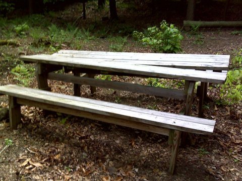 FLT M11 5.4 mi - Picnic table in two sections on steep slope