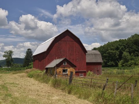 Barn and shed on a farm near Candor, New York