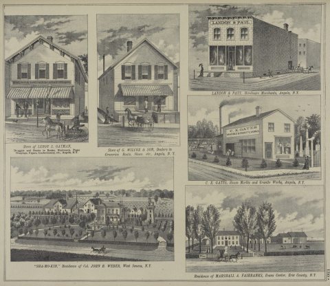 Store of Leroy S. Oatman, Druggist and Dealer in Books, Stationery, Paper Hangings, Cigars, Confectionery, etc., Angola…