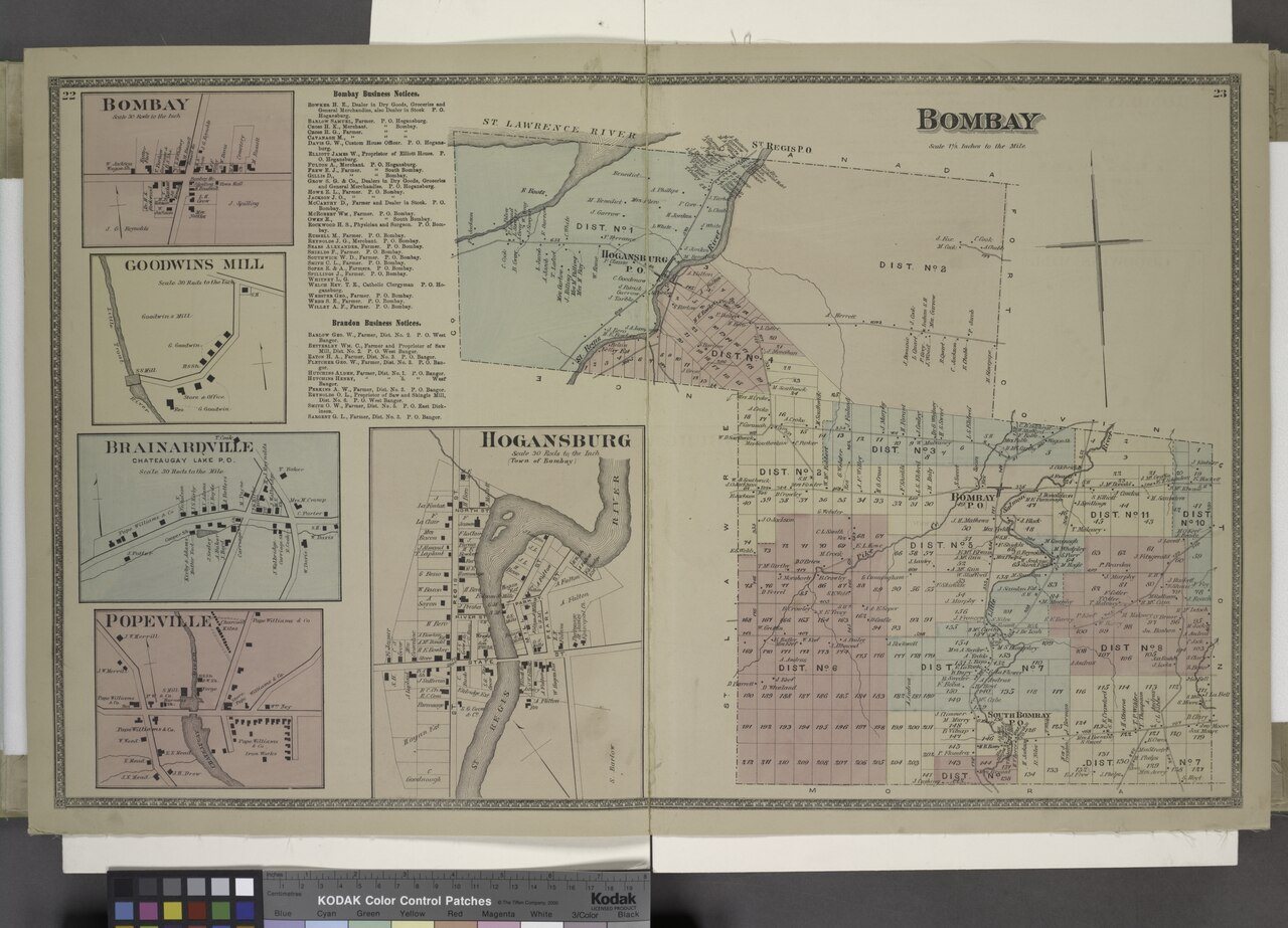 Bombay (Village); Goodwins Mill (Village); Brainardville (Village); Popeville (Village); Bombay Business Notices.; Brai…