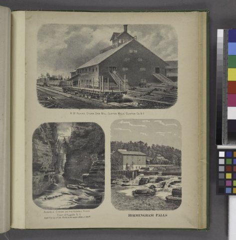 "R.W. Adams, Steam Saw Mill, Clinton Co. N.Y; Ausable Chasm on the Ausable River. Town of Ausable N.Y; Birmingham Falls"