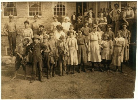 The whole force of workers in the cotton mills of Stevenson, Ala. Several of them are apparently under twelve, but coul…