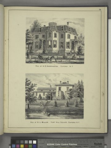 Res. of A.D. Harrington, Oxford, N.Y; Res. of H.L. Miller, Fort Hill Square, Oxford N.Y