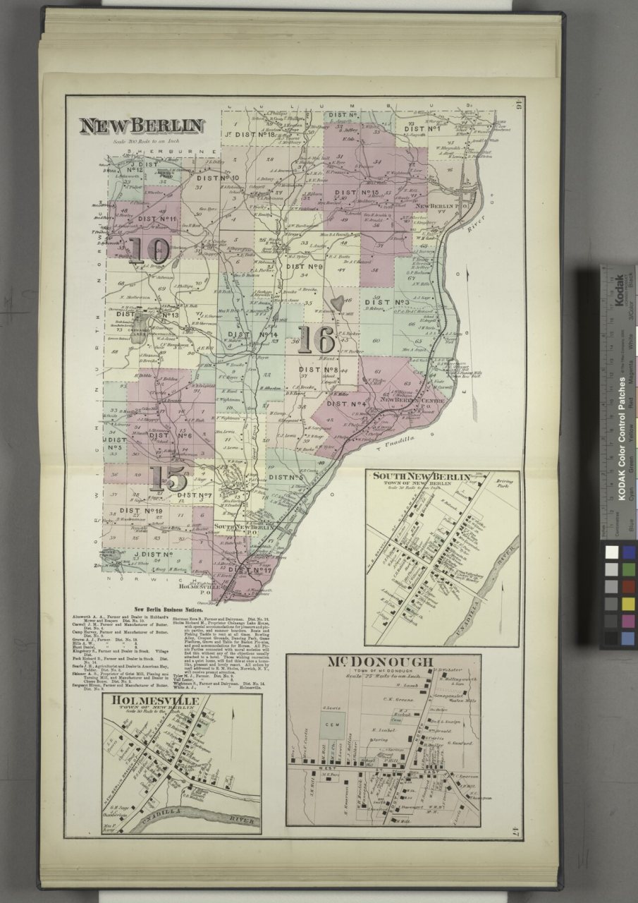 New Berlin (Township); New Berlin Business Notices; Holmesville (Village); South New Berlin (Village); Mc. Donough (Vil…