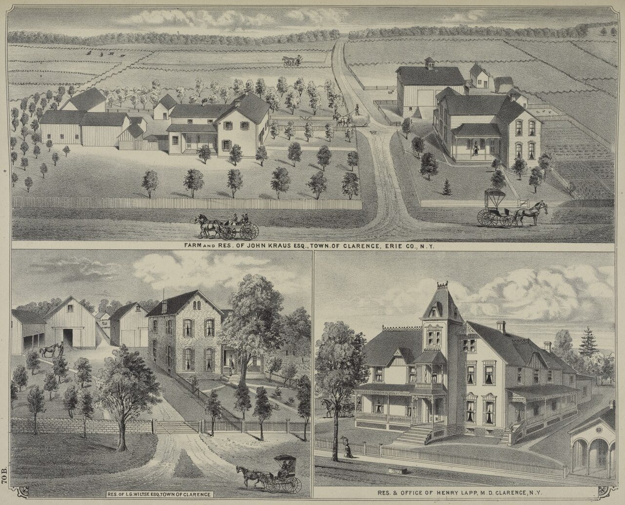 Farm and Res. of John Kraus Esq., Town of Clarence, Erie Co., N.Y.; Res. of L. G. Wiltse Esq., Town of Clarence; Res. o…