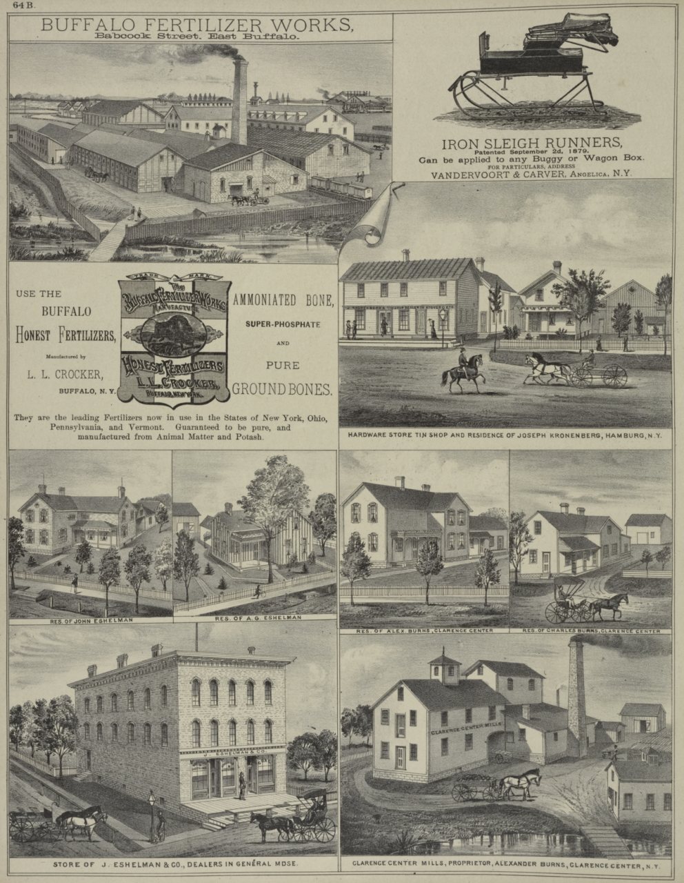 Buffalo Fertilizer Works, Babook Street, East Buffalo.; Iron Sleigh Runners; Hardware Store Tin Shop and Residence of J…
