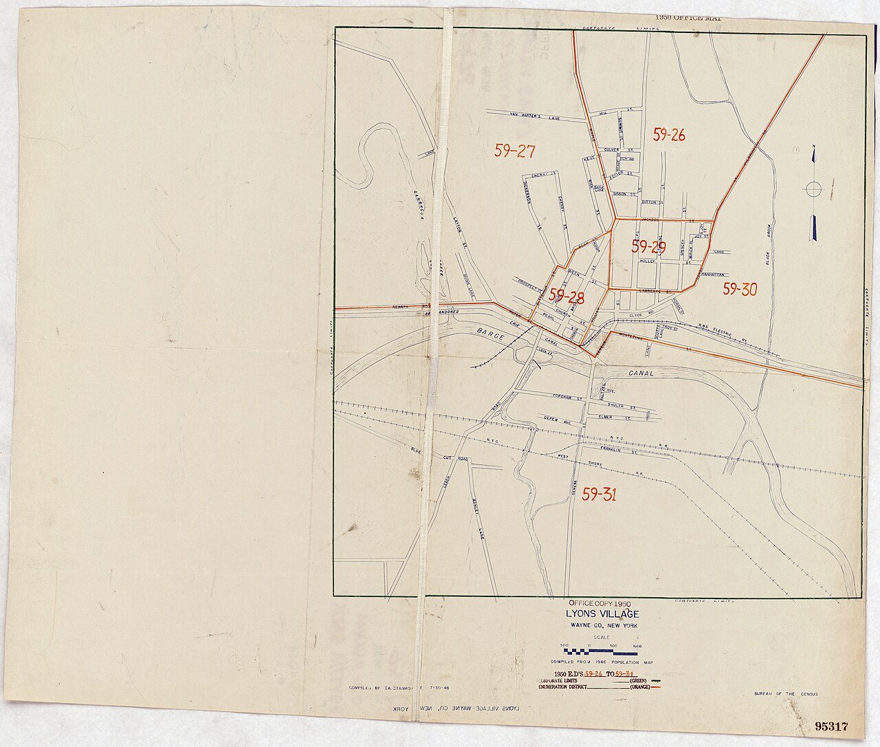 1950 Census Enumeration District Maps - New York (NY) - Wayne County - Lyons - ED 59-26 to 31