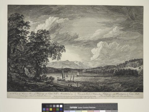 A view in Hudson's River of Pakepsey & the Catts-Kill mountains. From Sopos Island in Hudson's River