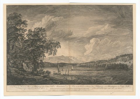 A view in Hudson's river of Pakepsey of the Catts-Kille mountains from Sopos Island in Hudson's river