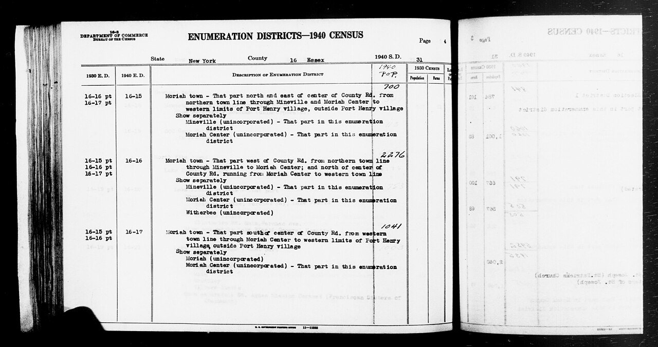 1940 Census Enumeration District Descriptions - New York - Essex County - ED 16-15, ED 16-16, ED 16-17