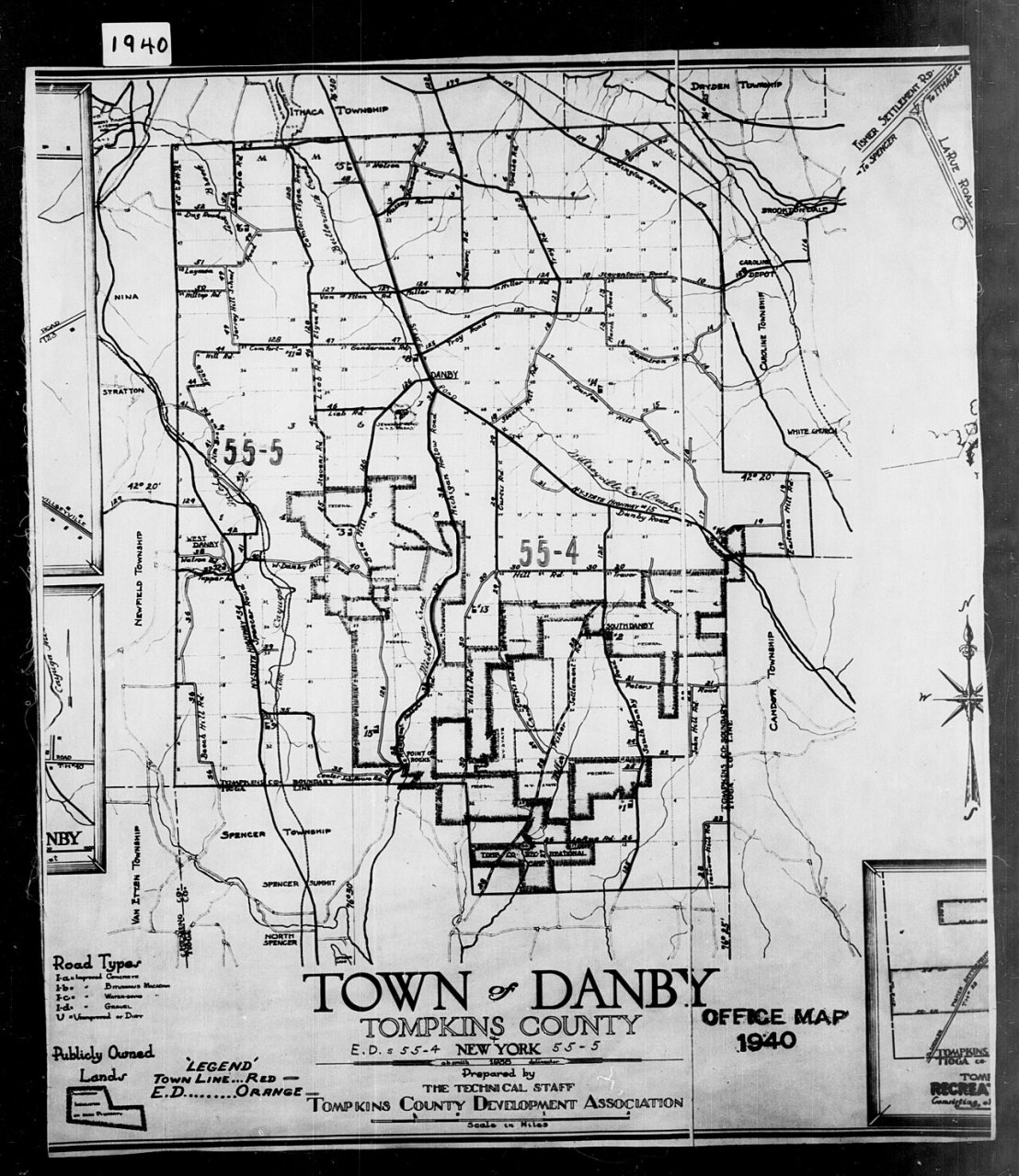 1940 Census Enumeration District Maps - New York - Tompkins County - Danby - ED 55-4, ED 55-5