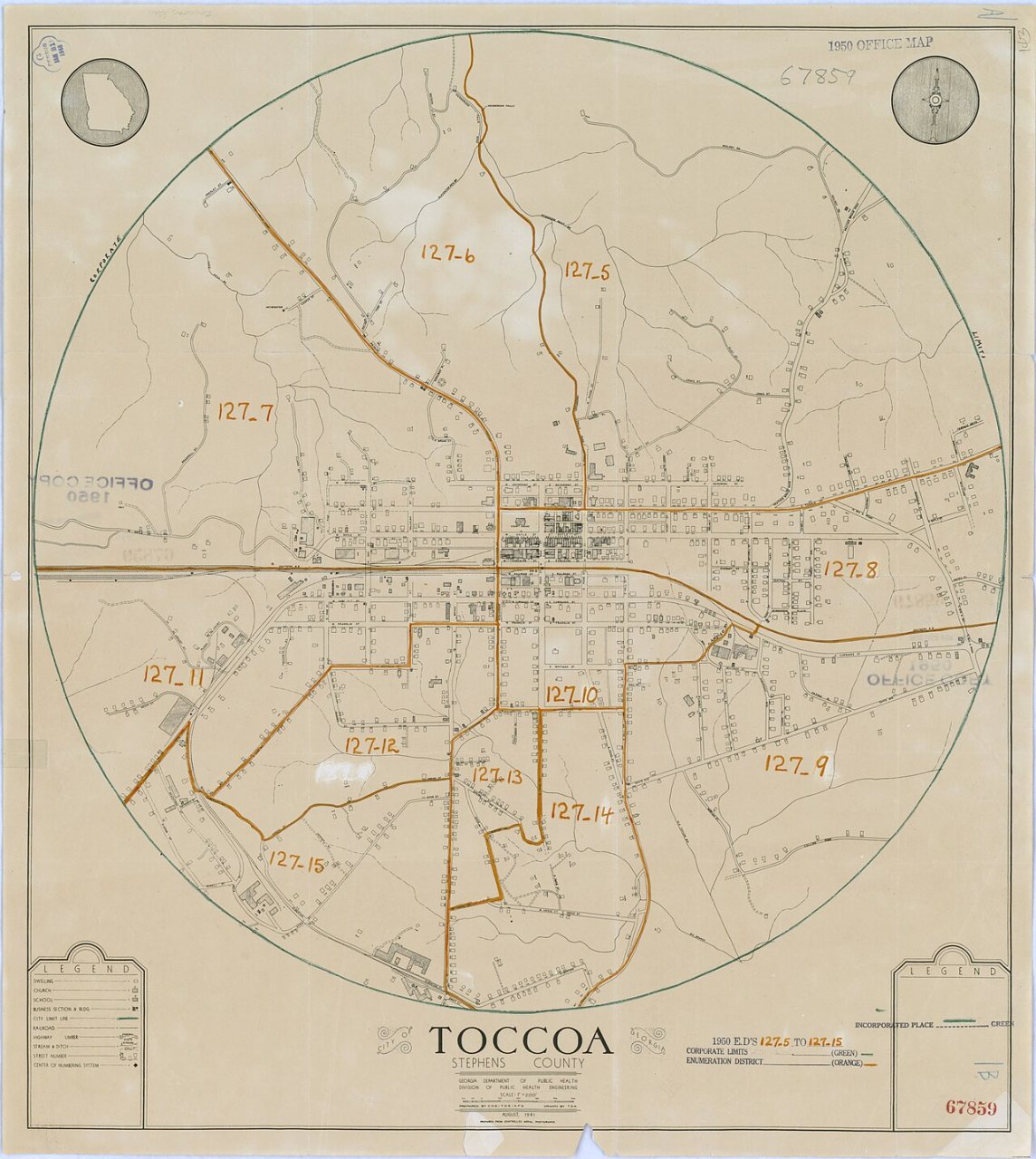1950 Census Enumeration District Maps - Georgia (GA) - Stephens County - Toccoa - ED 127-5 to 15