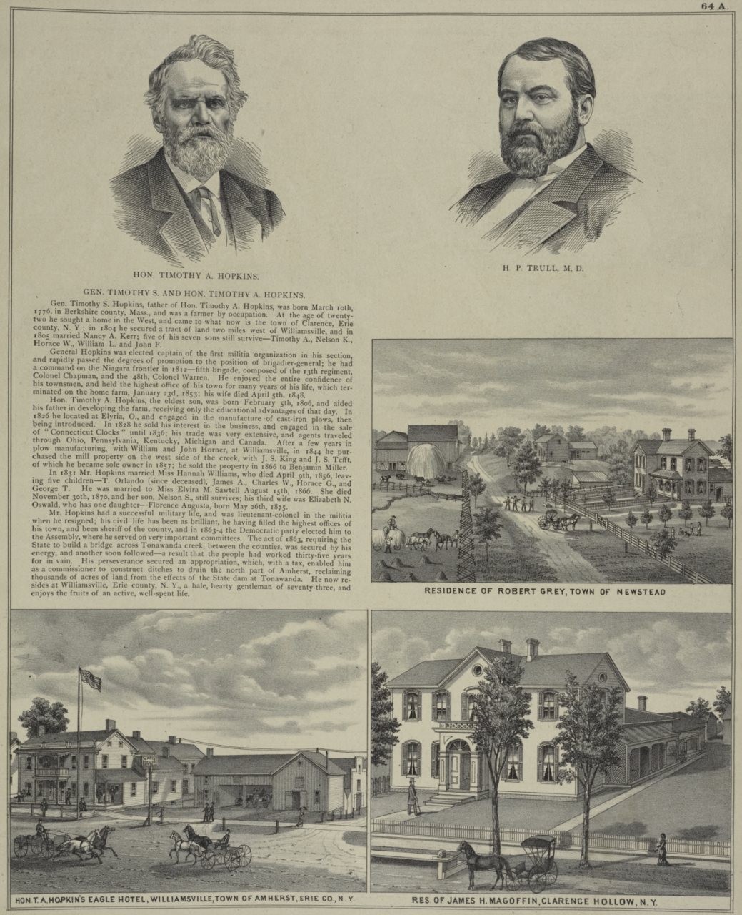 Hon. Timothy A. Hopkins.; H. P. Trull, M. D.; Residence of Robert Grey, Town of Newstead; Hon. T. A. Hopkin's Eagle Hot…