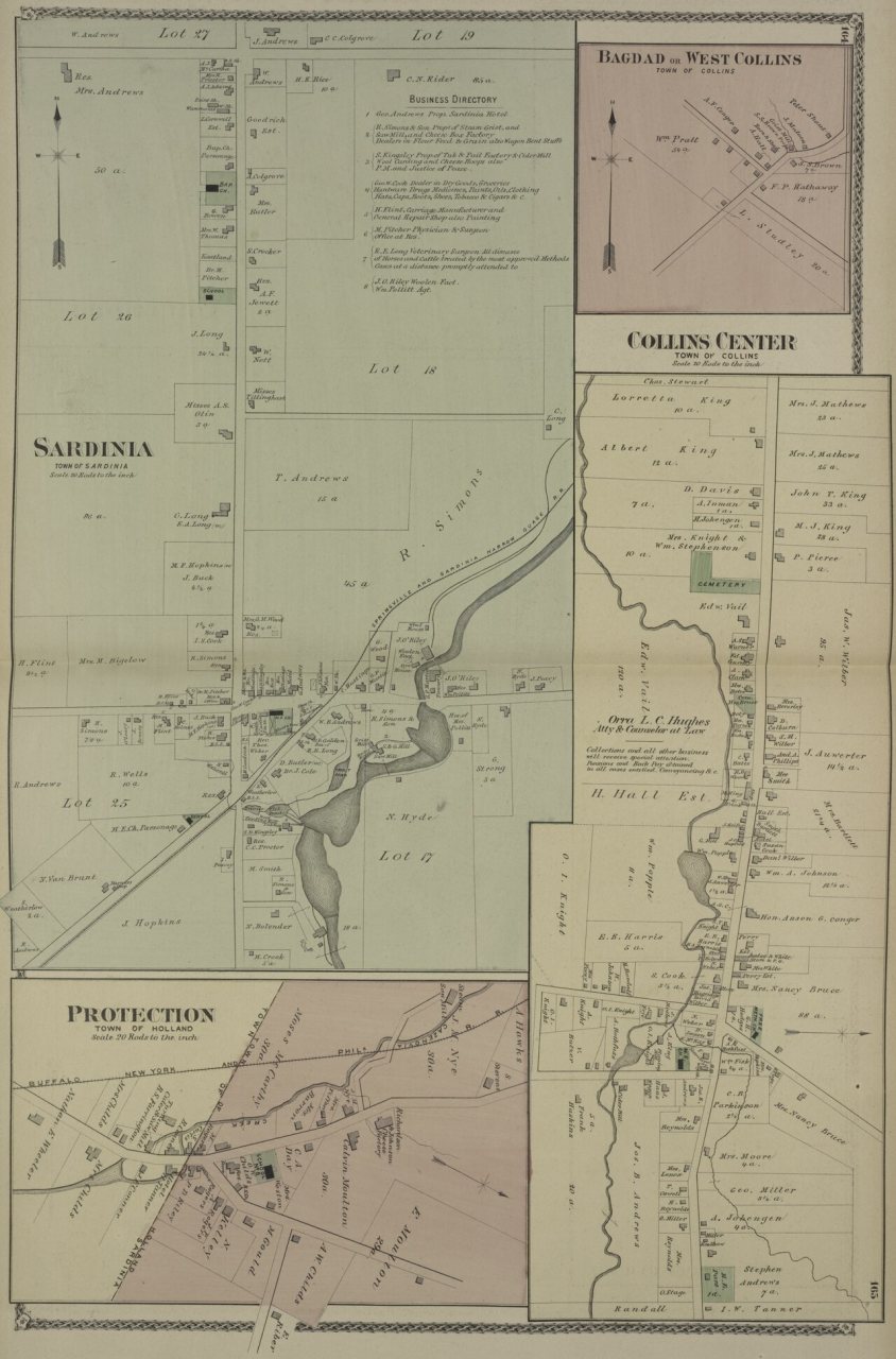Sardinia (Village); Protection (Village); Bagdad or West Collins (Village); Collins Center (Village)