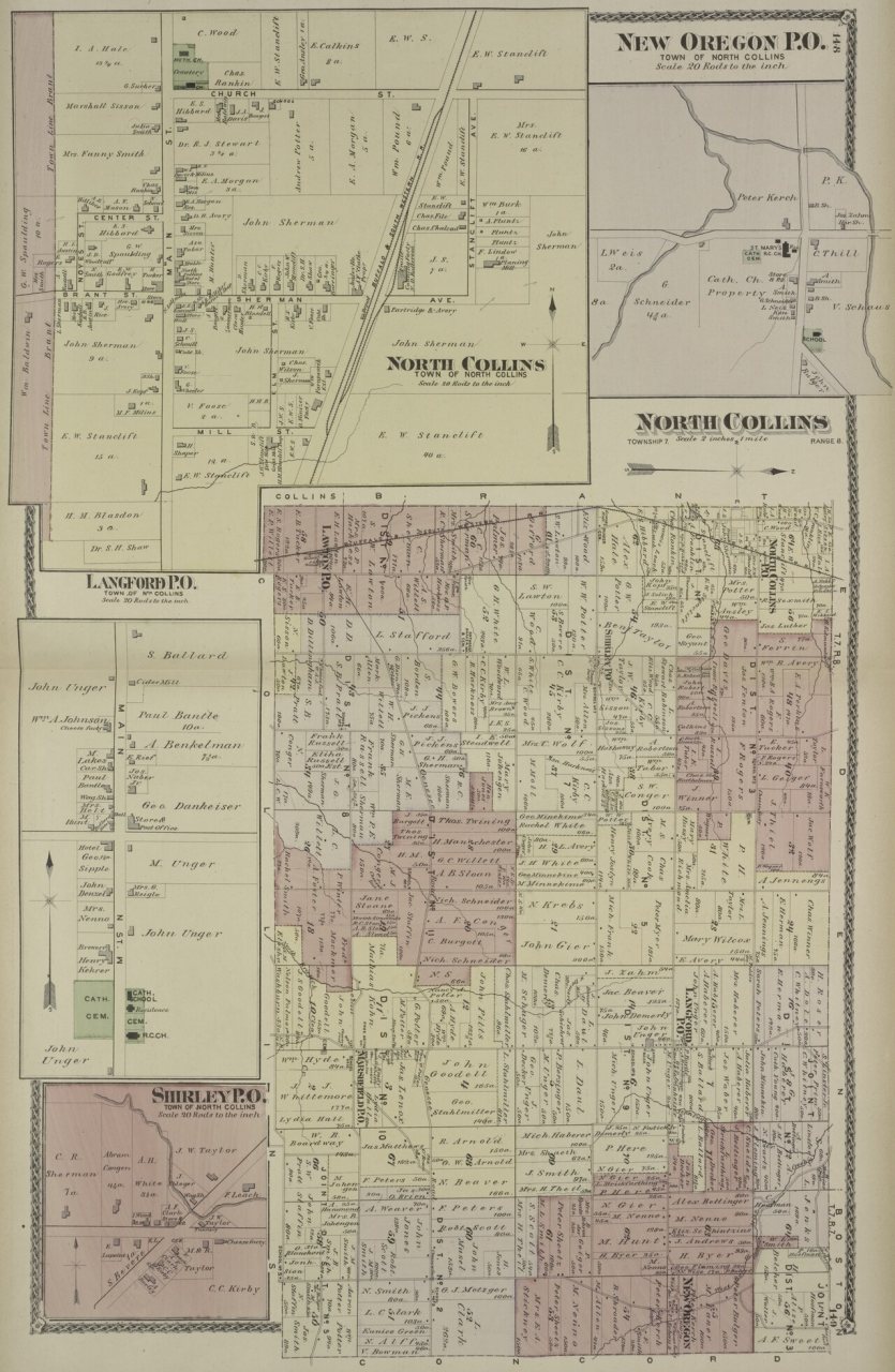 New Oregon P.O. (Village); North Collins (Village); North Collins (Township); Langford P.O. (Village); Shirley P.O. (Vi…