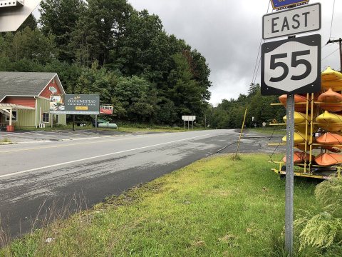 2021-09-09 10 15 57 View east along New York State Route 55 and Sullivan County Route 11 (Brook Road) just east of New …