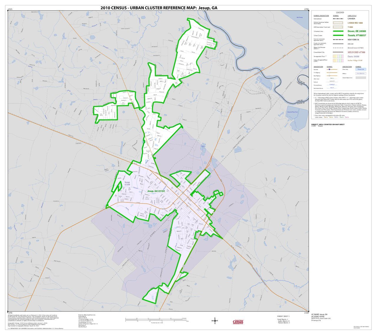2010 Census Urban Cluster Reference Map for
