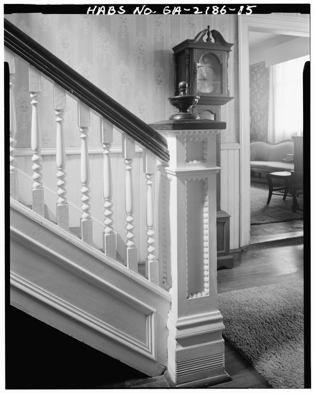 Detail of staircase newel post in first floor hall, first floor newel posts are identical - Herndon-Glanton-Reeves Hous…