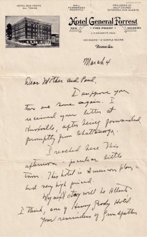 Page 2, A letter sent from the Hotel General Forrest in