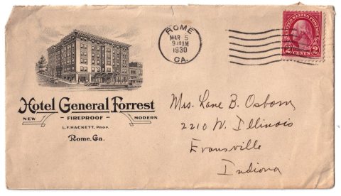 Envelope from the Forrest Hotel in Rome, Georgia, March 1930