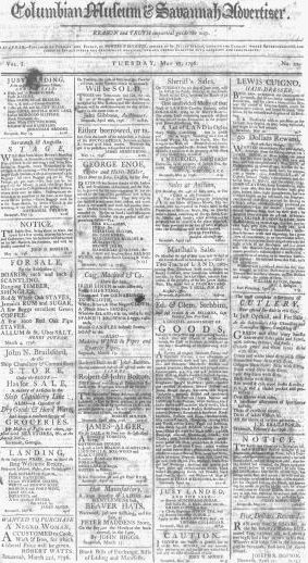 1796 Columbian Museum & Savannah Advertiser Georgia May17
