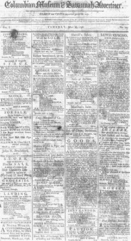 1796 Columbian Museum & Savannah Advertiser Georgia May17
