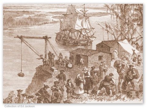 Ship James Unloading at Savannah 1733