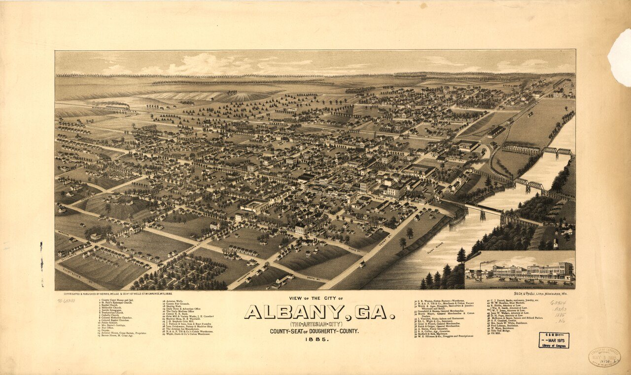 View of the city of Albany, Ga. (the Artesian City) county-seat of Dougherty-County. 1885