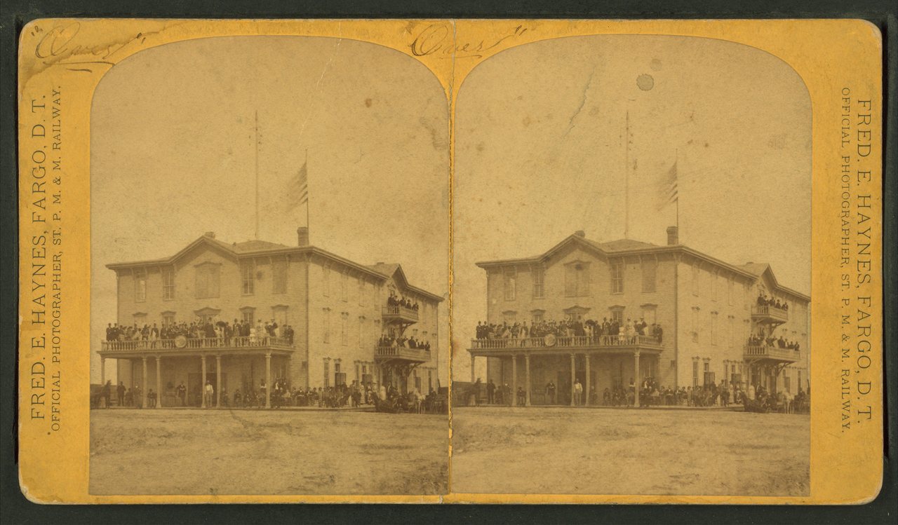 The Grand Central Hotel at Hope, D.T. (Dakota Territory), the end of the Manatoba (Manitoba) west branch in August 1882…