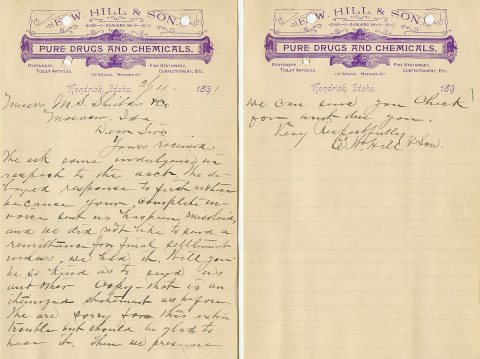 E. W. Hill & Son, Letterhead, 1891