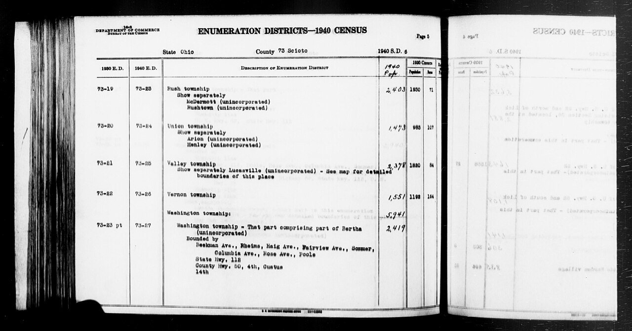 1940 Census Enumeration District Descriptions - Ohio - Scioto County - ED 73-23, ED 73-24, ED 73-25, ED 73-26, ED 73-27
