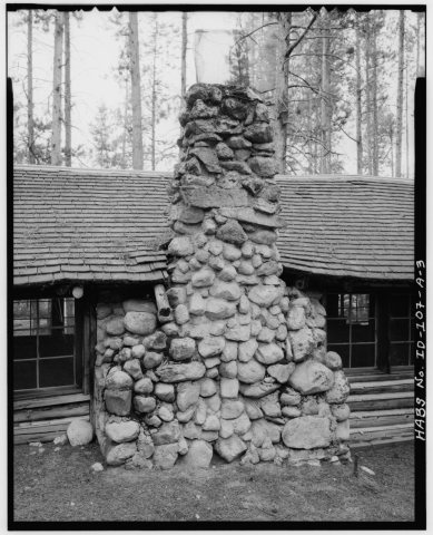 Cabin 1, view facing north. Rubble fieldstone chimney. - Peavy Cabins, Cabin 1, Block A, Lot 1