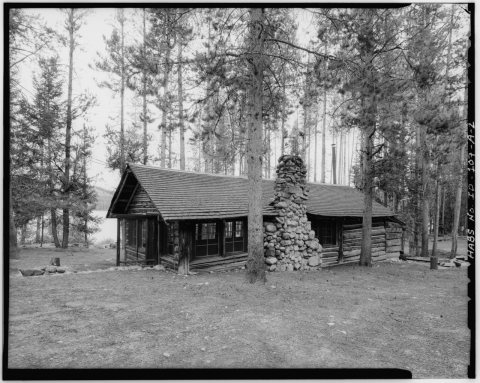Cabin 1, view facing northeast. Storage shed addition at right. Stone steps at west entrance at left. - Peavy Cabins, C…