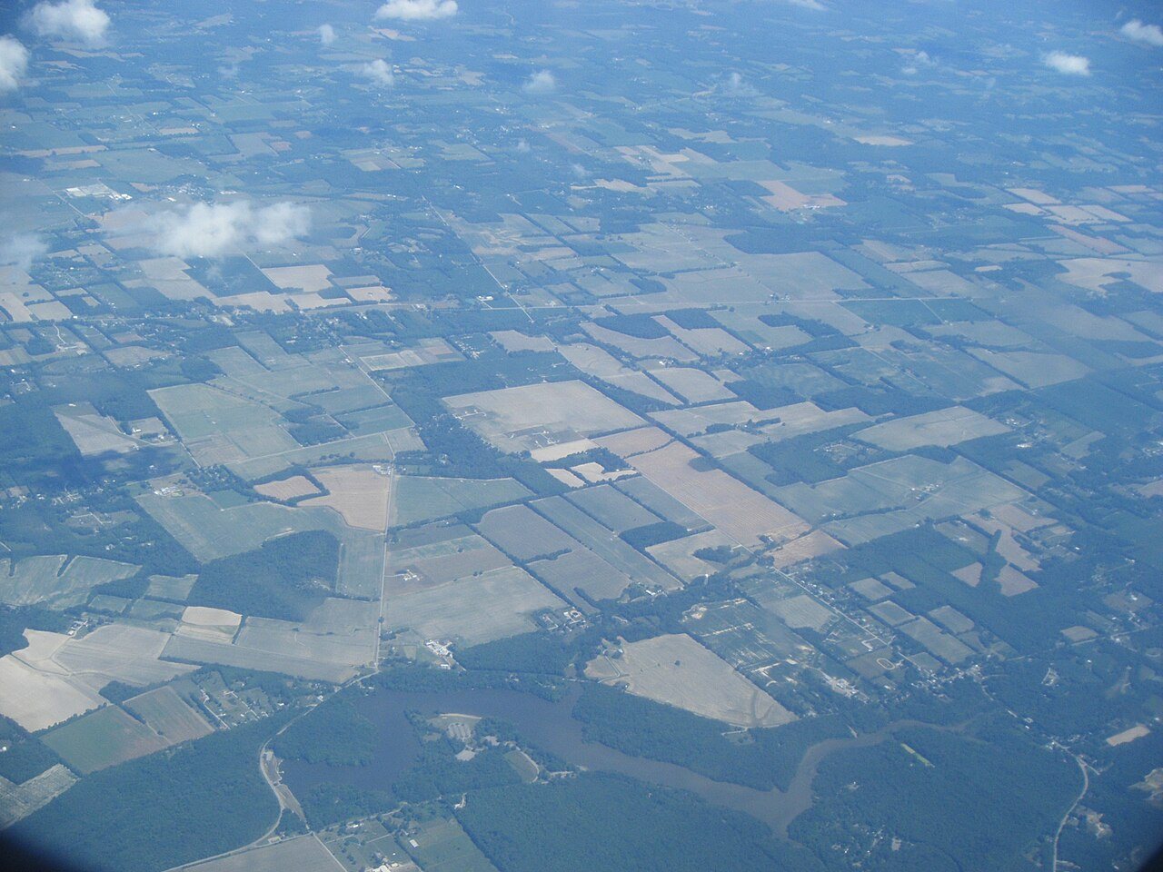Clermont County OH farmland north of Stonelick Lake from airplane