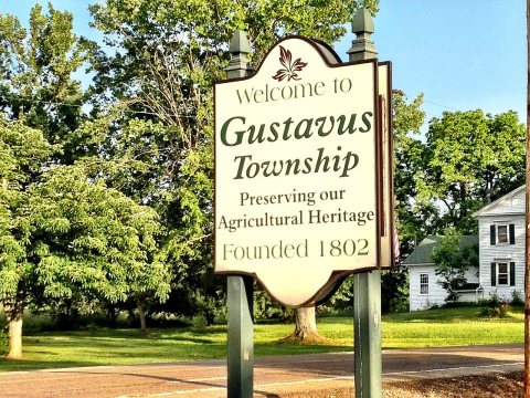Gustavus Center Historic District Sign at Center