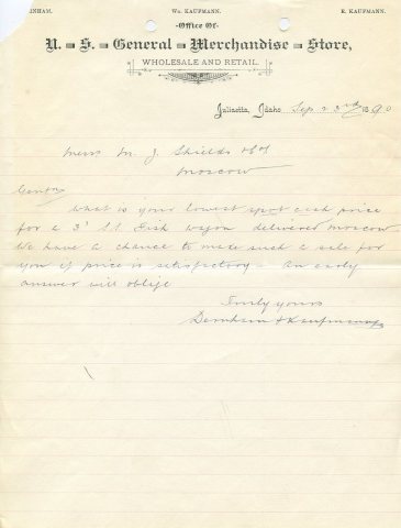 N. S. General Merchandise Store, Letterhead, 1890