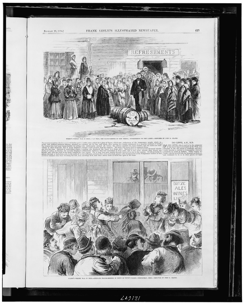 Women's whisky war in Ohio - sketched by John R. Chapin