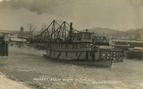 Steamer Colfax at Highest Draw Bridge in U.S., circa 1910