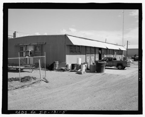 AFRD WAREHOUSE, OBLIQUE VIEW OF WEST AND SOUTH SIDES. - Minidoka Relocation Center Warehouse, 111 South Fir Street, Sho…
