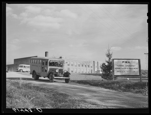 School buses at consolidated school for Huntington Township, Ross County, Ohio