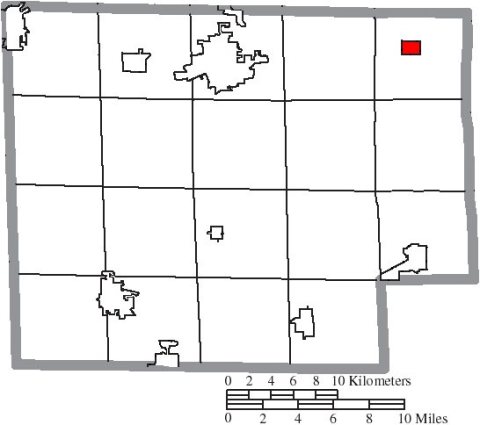 Map of Huron County Ohio Highlighting Wakeman Village