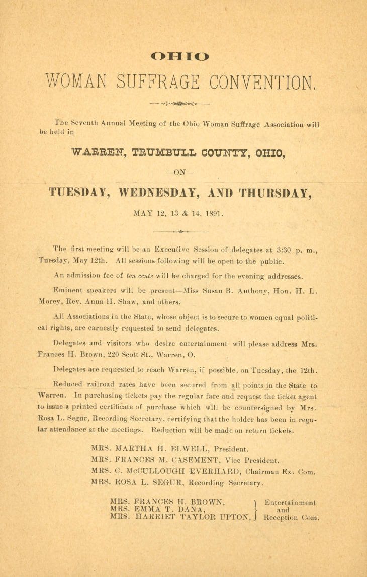 Ohio Woman Suffrage Convention in Warren, May 1891