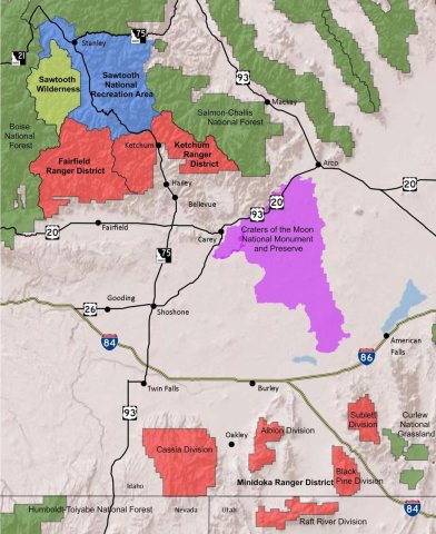 Sawtooth National Forest Map with roads