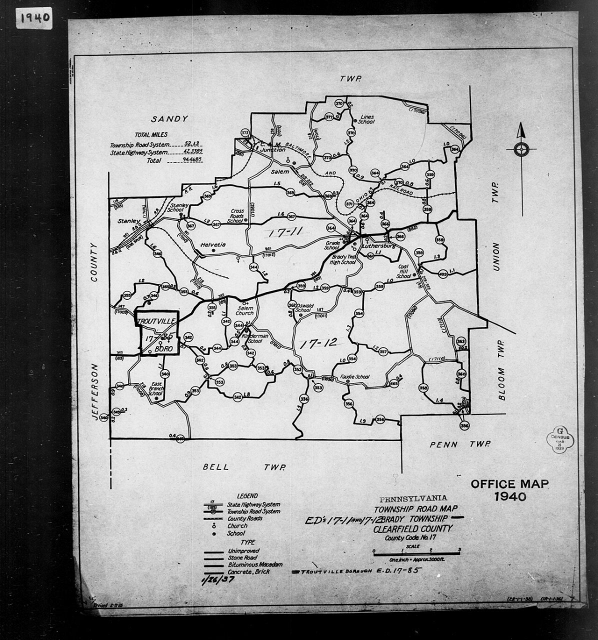 1940 Census Enumeration District Maps - Pennsylvania - Clearfield County - Brady - ED 17-11, ED 17-12