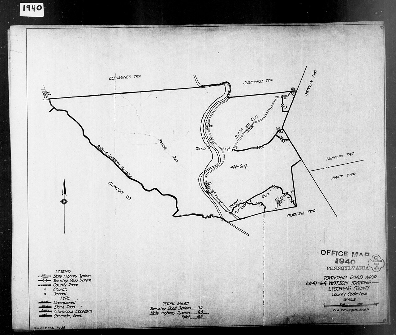 1940 Census Enumeration District Maps - Pennsylvania - Lycoming County - Watson - ED 41-64